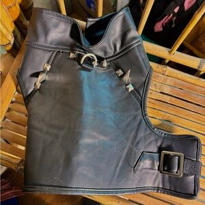 Black Faux Leather Dog Vest with Studded Details